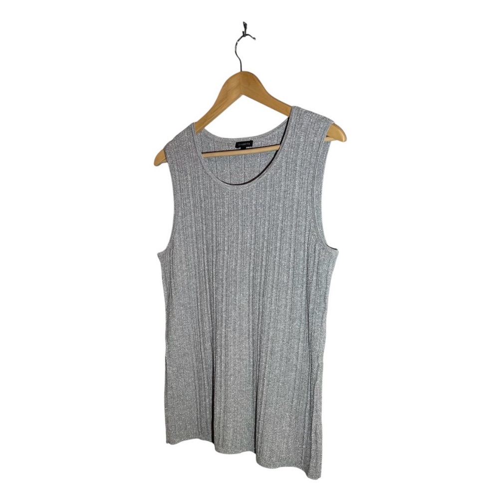 Talbots Gray Silver Metallic Thread Sleeveless Cr… - image 3